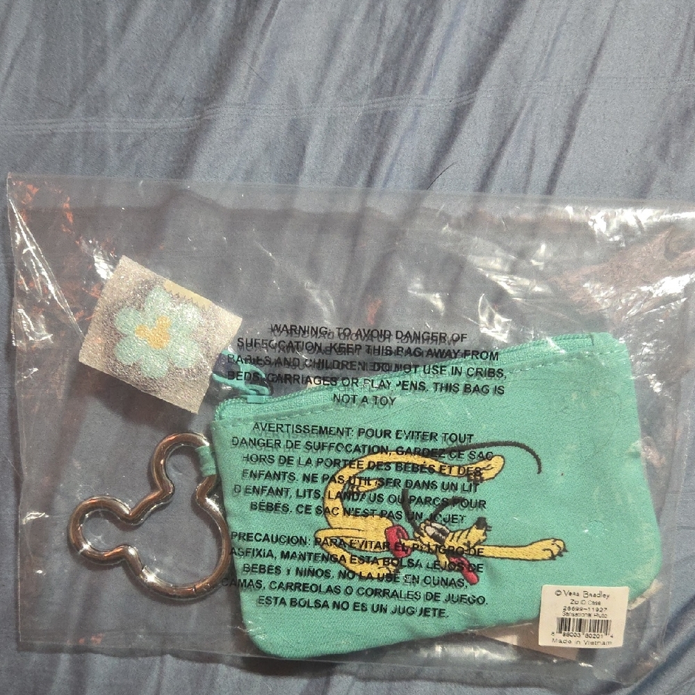 Vera Bradley Disney Teal Pluto Pouch with Mickey Keychain